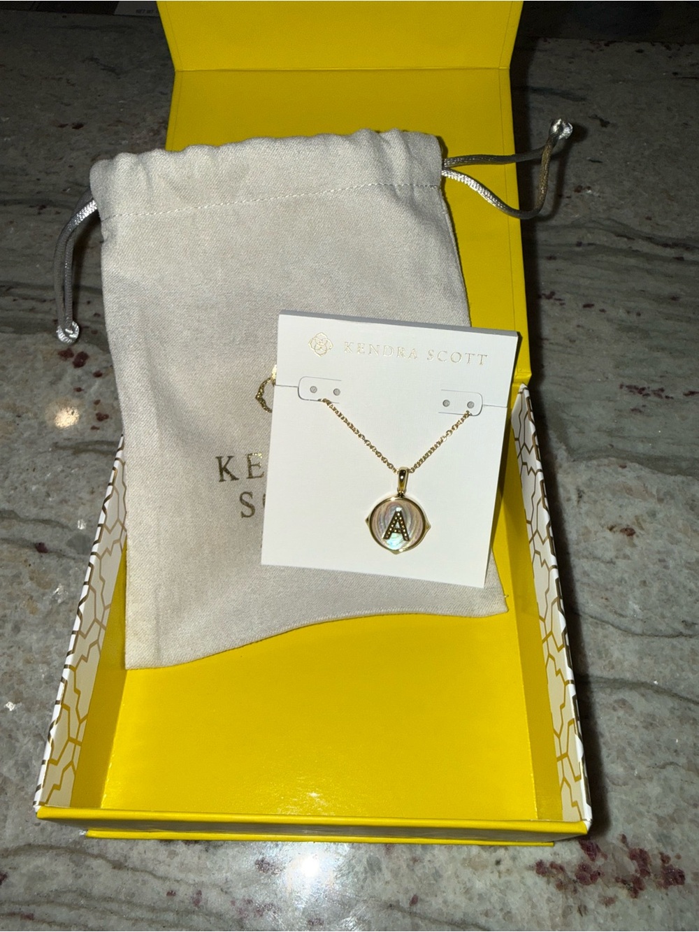 Kendra Scott Gold Initial A Disc Pendant Necklace with Crystal Accent